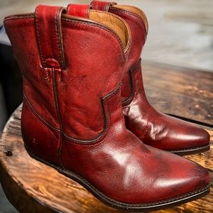 FRYE BILLY SHORT BURNT RED SOFT FULL GRAIN COWBOY BOOTS 7M